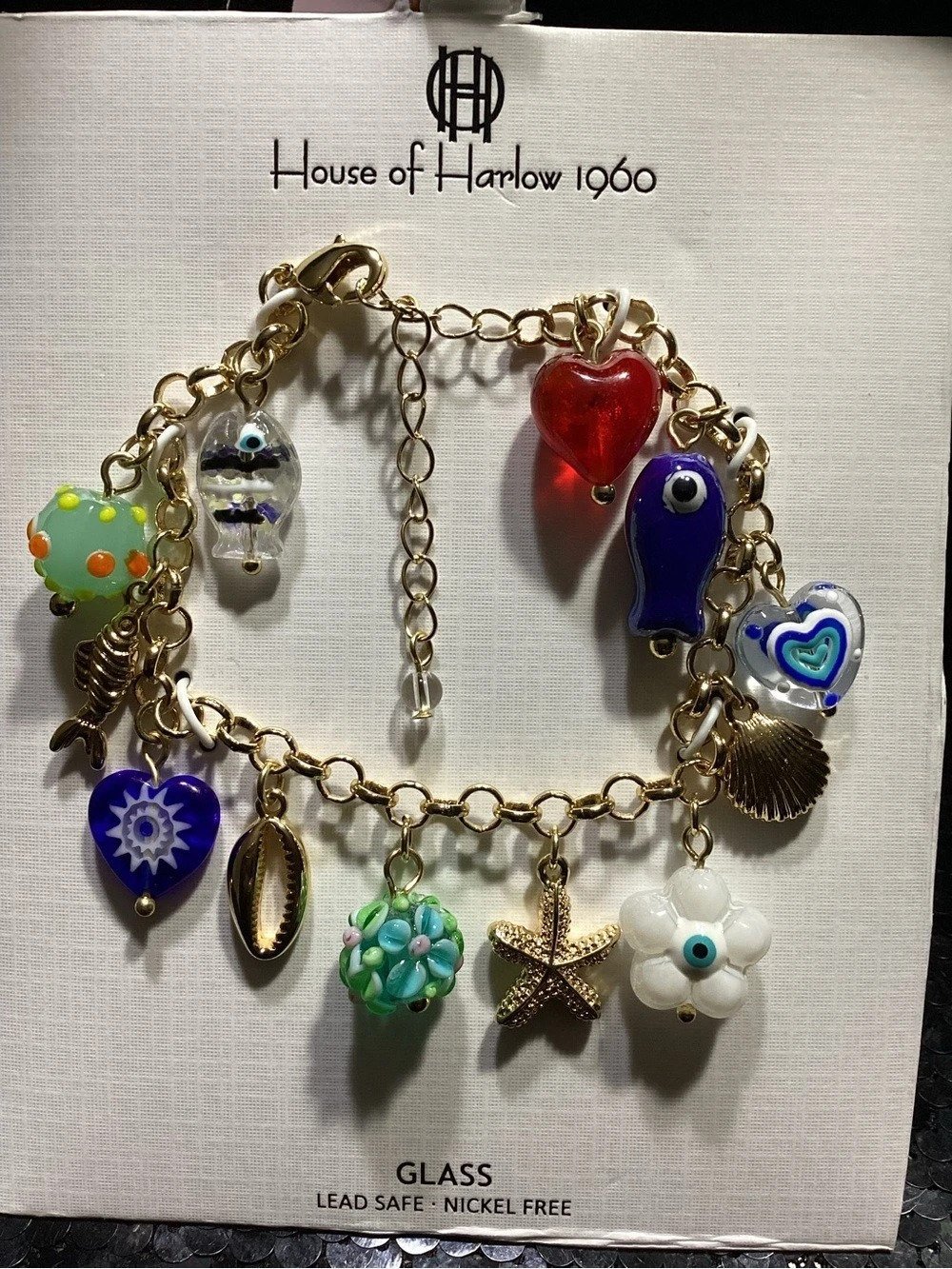 House of Harlow 1960 Multicolor Glass Charm Bracelet NWT